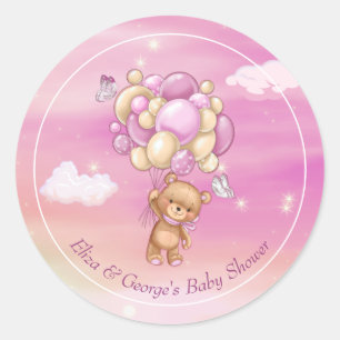 Baby shower van Teddy Bear Pink-ballonnen Ronde Sticker