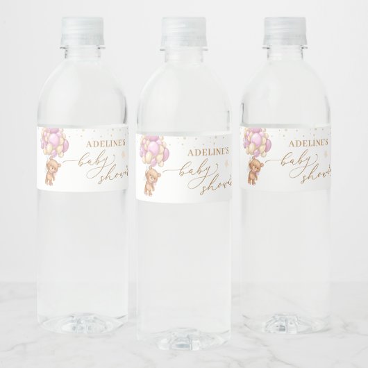 Baby shower van Teddy Bear Pink-ballonnen Waterfles Etiket (Flessen)