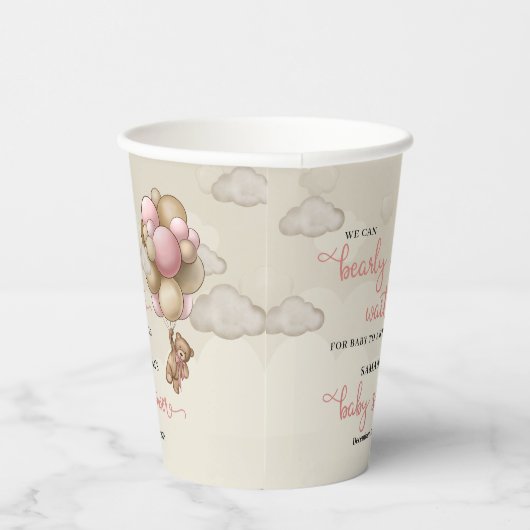 Baby shower van Teddy berg roze bruine ivoorballon Papieren Bekers (Rechts)