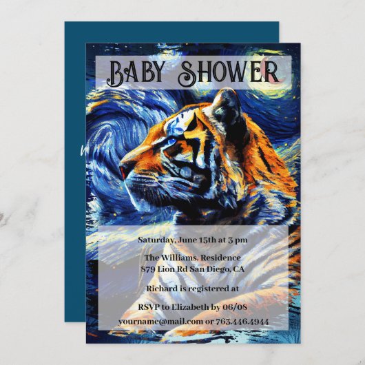 Baby shower van tijger Oerwoud van dieren en Sterr Kaart (Voorkant / Achterkant)