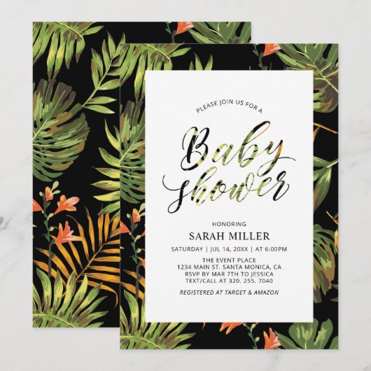 Baby shower van Tropical Floral Pattern Kaart (Voorkant / Achterkant)