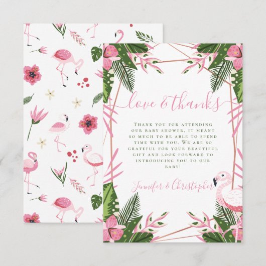 Baby shower van Tropisch Flamingo Couple Bedankkaart (Voorkant / Achterkant)