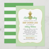 Baby shower van Tropisch Groen Goud Pineappel Luau Kaart (Voorkant / Achterkant)