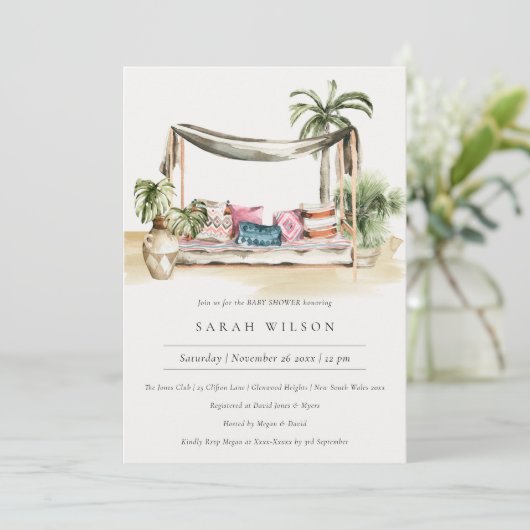 Baby shower van Tropisch Palm Beach Cabana uitnodi Bedankkaart (Staand voorkant)