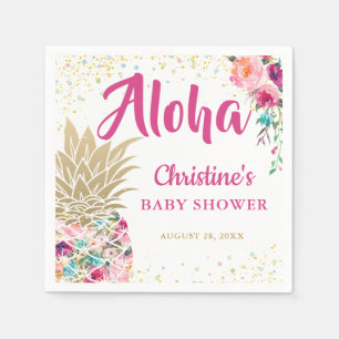 Baby shower van tropisch roze goudananassap servet