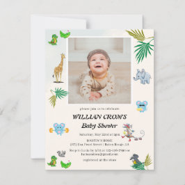 Baby shower van tropische groenachtige bosdieren kaart