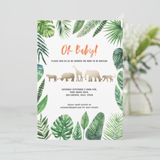 Baby shower van Tropische loof en gouddieren (Staand voorkant)