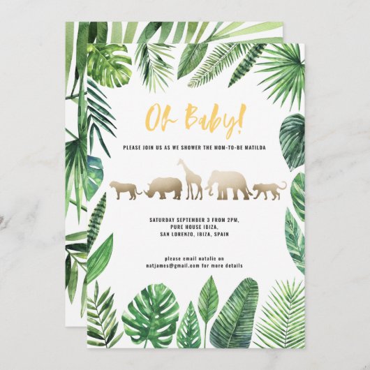 Baby shower van Tropische loof en gouddieren (Voorkant / Achterkant)