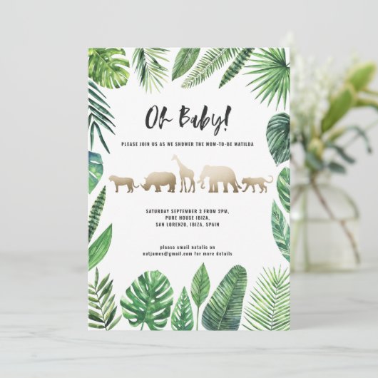 Baby shower van Tropische loof en gouddieren (Staand voorkant)