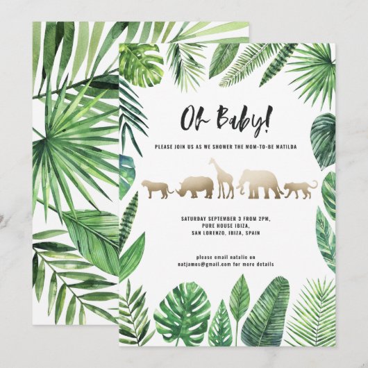 Baby shower van Tropische loof en gouddieren (Voorkant / Achterkant)