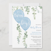 Baby shower van twee jongens met eucalyptusblauw kaart (Voorkant)