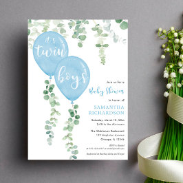 Baby shower van twee jongens met eucalyptusblauw kaart