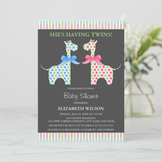 Baby shower van Twin Boy and Girl Giraffe Kaart (Staand voorkant)