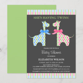 Baby shower van Twin Boy and Girl Giraffe Kaart