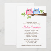 Baby shower van Twin Girl Boy Owls Tree Branch Kaart (Voorkant / Achterkant)