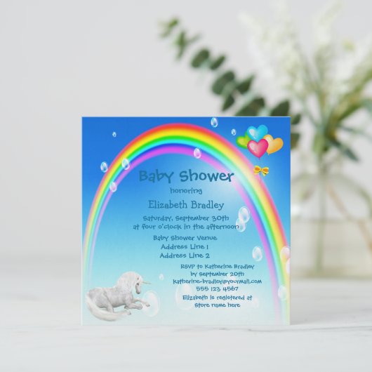 Baby shower van Unicorn, regenboog en bubbels Kaart (Staand voorkant)