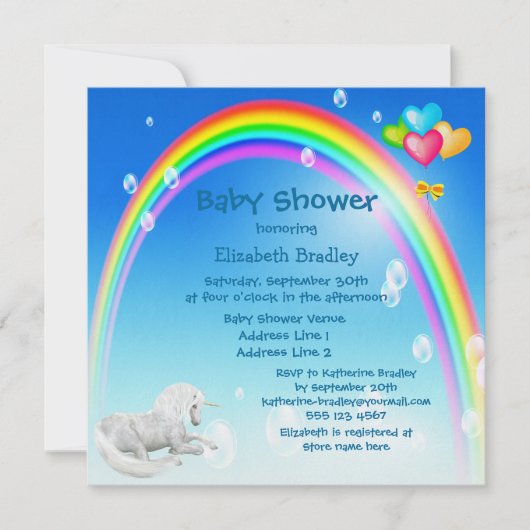 Baby shower van Unicorn, regenboog en bubbels Kaart (Voorkant)