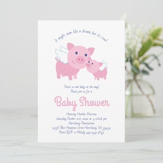 Baby shower van vliegende vliegende varkens kaart (Staand voorkant)