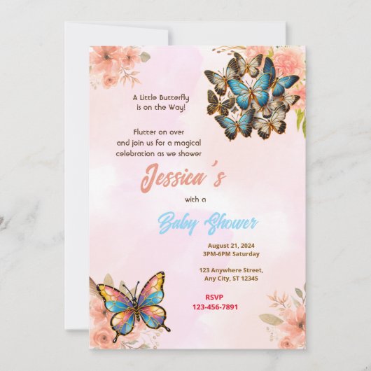 Baby shower van vlinder kaart (Voorkant)