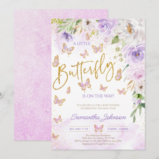 Baby shower van vlinder kaart (Voorkant / Achterkant)