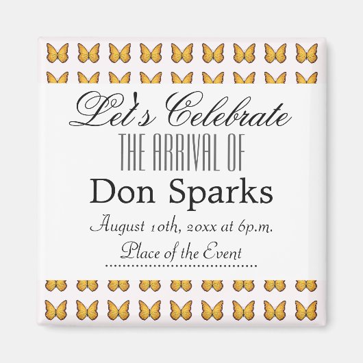 Baby shower van vlinder magneet (Voorkant)