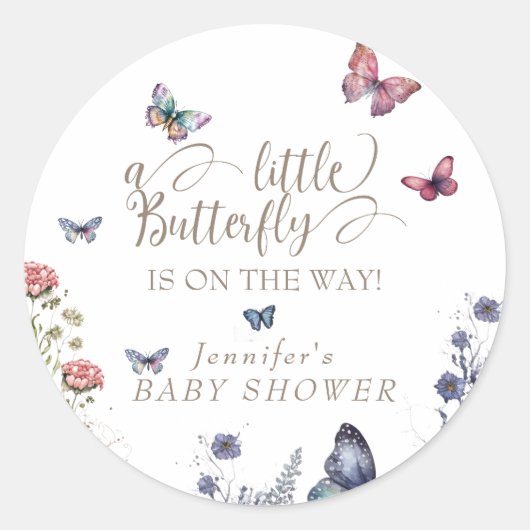 Baby shower van vlinder ronde sticker (Voorkant)