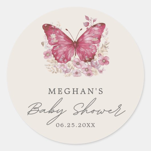 Baby shower van vlinder ronde sticker (Voorkant)