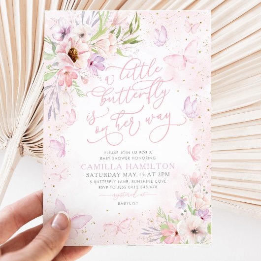 Baby shower van vlinder Roze vlinder Kaart
