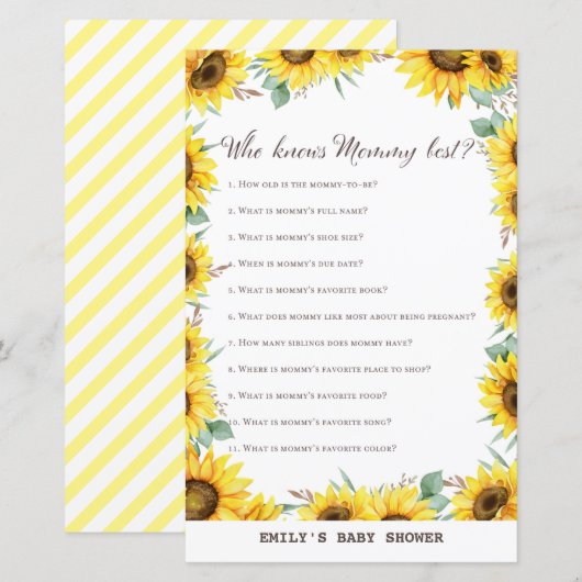 Baby shower van voorjaarszonnebloem, AFGEDRUKT (Voorkant / Achterkant)