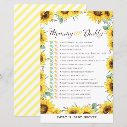 Baby shower van voorjaarszonnebloem, AFGEDRUKT (Voorkant / Achterkant)