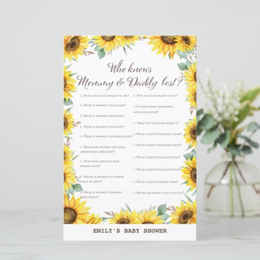 Baby shower van voorjaarszonnebloem, AFGEDRUKT (Staand voorkant)