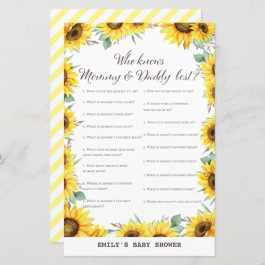 Baby shower van voorjaarszonnebloem, AFGEDRUKT (Voorkant / Achterkant)