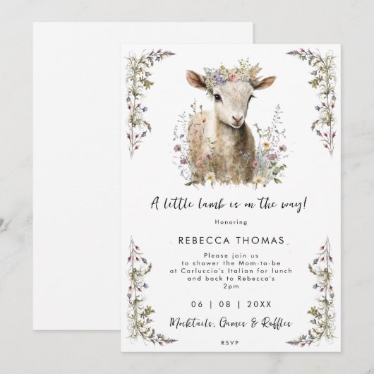 baby shower van voorloperlammeren kaart (Voorkant / Achterkant)