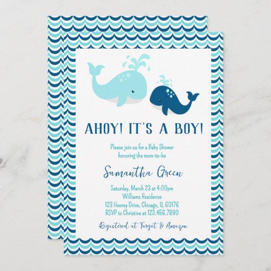 Baby shower van walvis kaart (Voorkant / Achterkant)