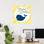 Baby shower van walvis Welkome marineblauw en geel Poster (Thuiskantoor)