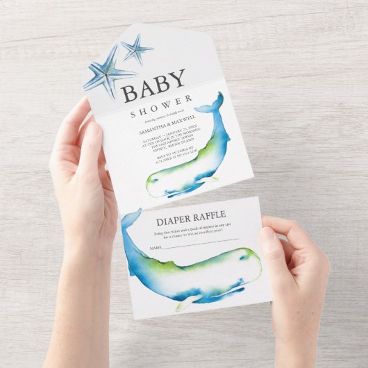 Baby shower van walvisjongen in één uitnodiging (Afscheurbaar)