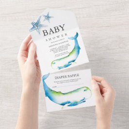 Baby shower van walvisjongen in één uitnodiging