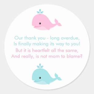 Baby shower van walvissen ronde sticker