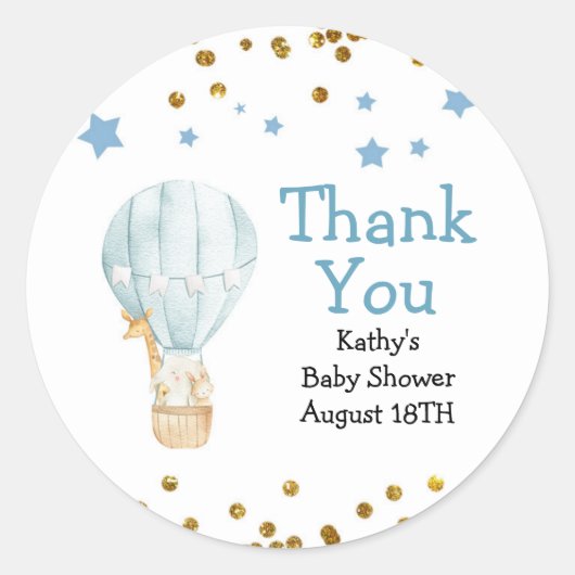 Baby shower van warme luchtballondieren Dank u Lab Ronde Sticker (Voorkant)