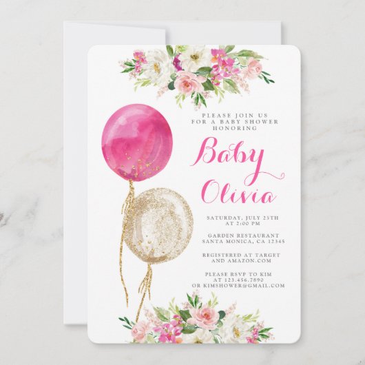Baby shower van warmroze ballonnen kaart (Voorkant)