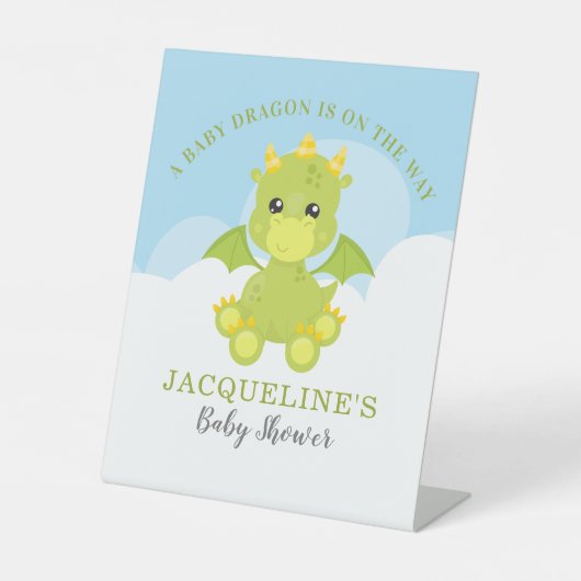 Baby shower van Whimsical Boy Dragon Reclamebord Met Voetstuk (Voorkant)