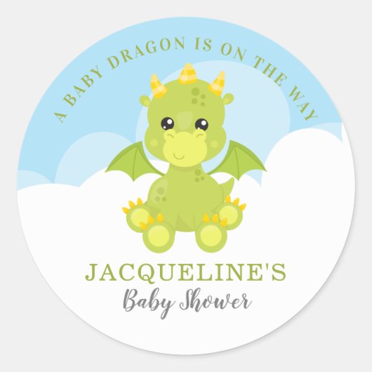 Baby shower van Whimsical Boy Dragon Ronde Sticker (Voorkant)