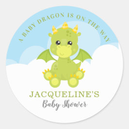 Baby shower van Whimsical Boy Dragon Ronde Sticker