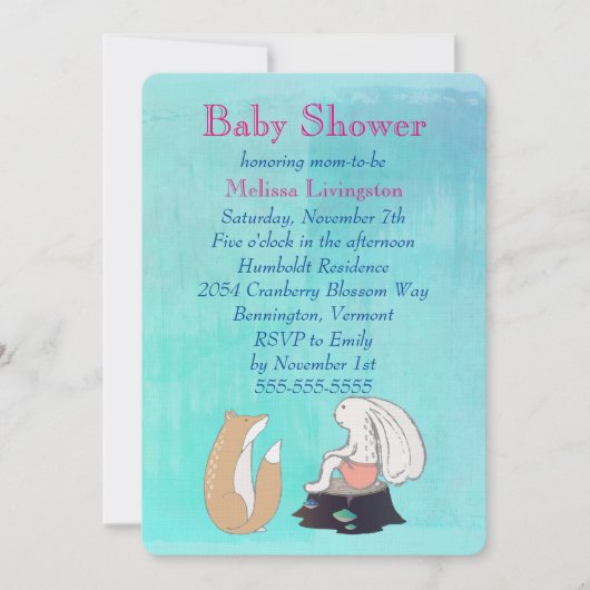 Baby shower van Whimsical Fox en Rabbit Turquoise Kaart (Voorkant)