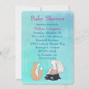 Baby shower van Whimsical Fox en Rabbit Turquoise Kaart