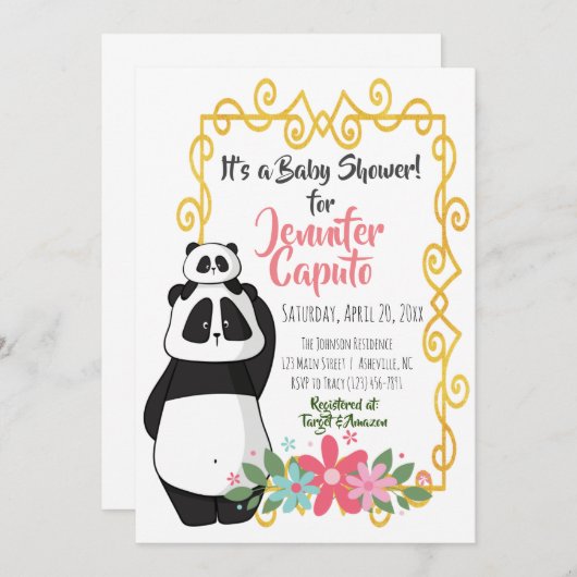 Baby shower van Whimsical Pandas Kaart (Voorkant / Achterkant)