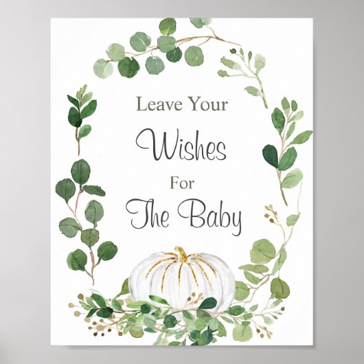 Baby shower van White Pumpkin Greenery wenst Baby Poster (Voorkant)