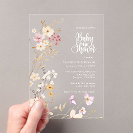 Baby shower van wilde bloemen acryl uitnodigingen