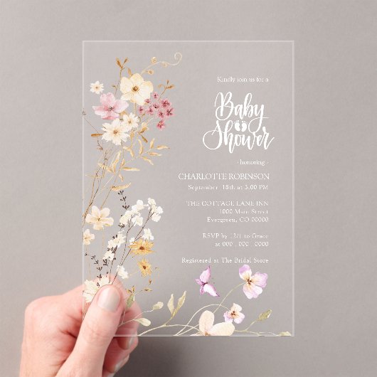 Baby shower van wilde bloemen acryl uitnodigingen (Insitu (Draagbaar))