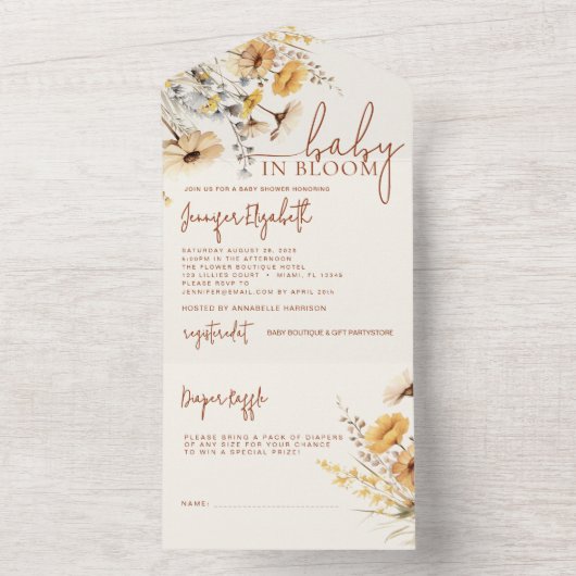 Baby shower van wilde bloemen all in one uitnodiging (Binnen)